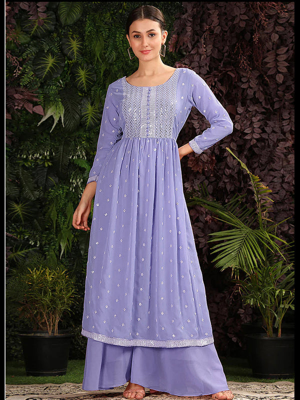 Lavender Heavy Georgette Palazzo Suit 193890