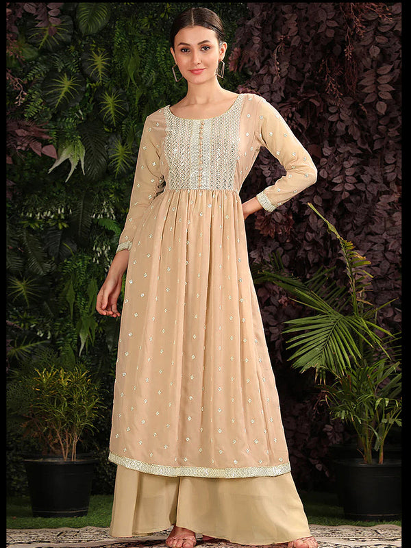 Beige Heavy Georgette Palazzo Suit 193891