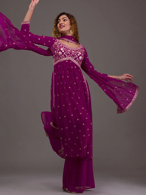 Purple Heavy Georgette Palazzo Suit 193894