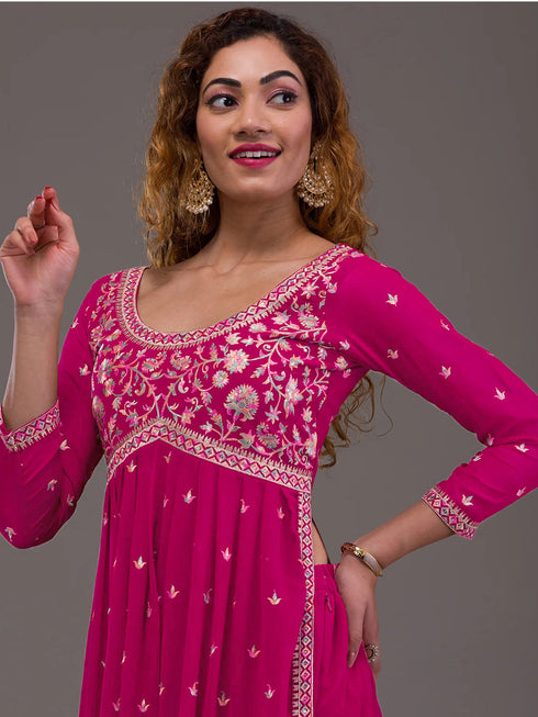 Rani Pink Heavy Georgette Palazzo Suit 193895 Closure View