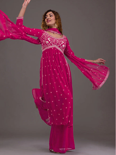 Rani Pink Heavy Georgette Palazzo Suit 193895