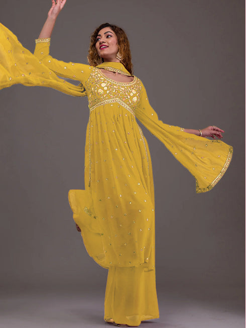 Mustard Heavy Georgette Palazzo Suit 193898