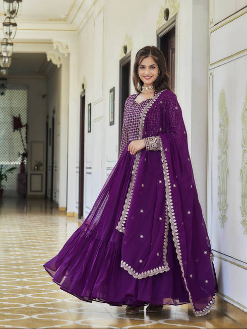 Purple Fox Georgette Anarkali Dress 193943 Closure View