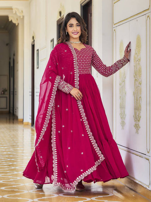Rani Pink Fox Georgette Anarkali Dress 193944