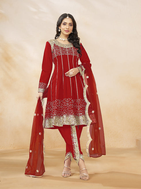 Red Heavy Art Silk Patiyala Dress 193971 Closure View
