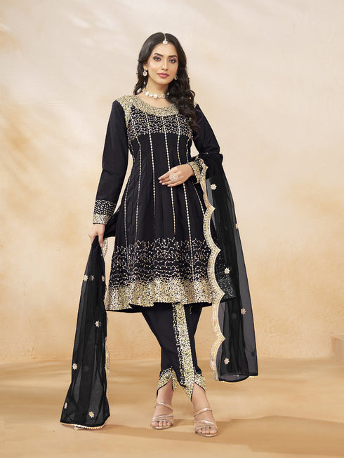 Black Heavy Art Silk Patiyala Dress 193972 Closure View