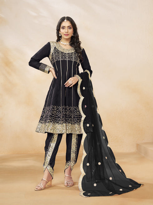 Black Heavy Art Silk Patiyala Dress 193972
