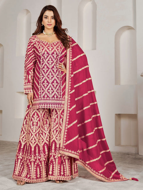 Rani Pink Premium Chiffon Sharara Suit 194016