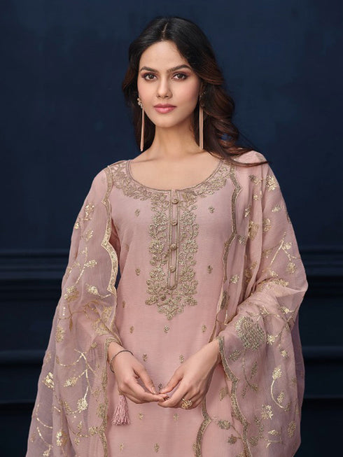 Pink Organza Chiffon Pant Suit 194029 Closure View