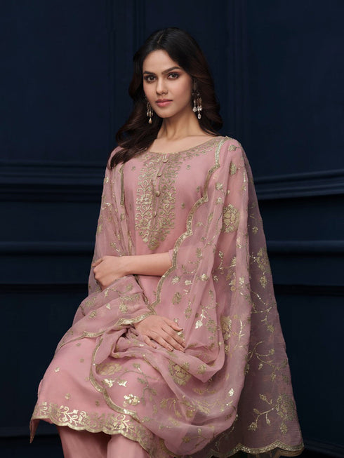 Pink Organza Chiffon Pant Suit 194031 Closure View