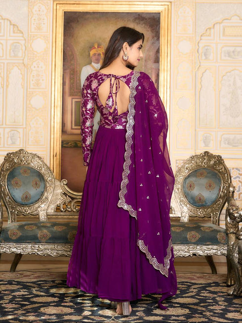 Purple Fox Georgette Anarkali Dress 194061 Closure View