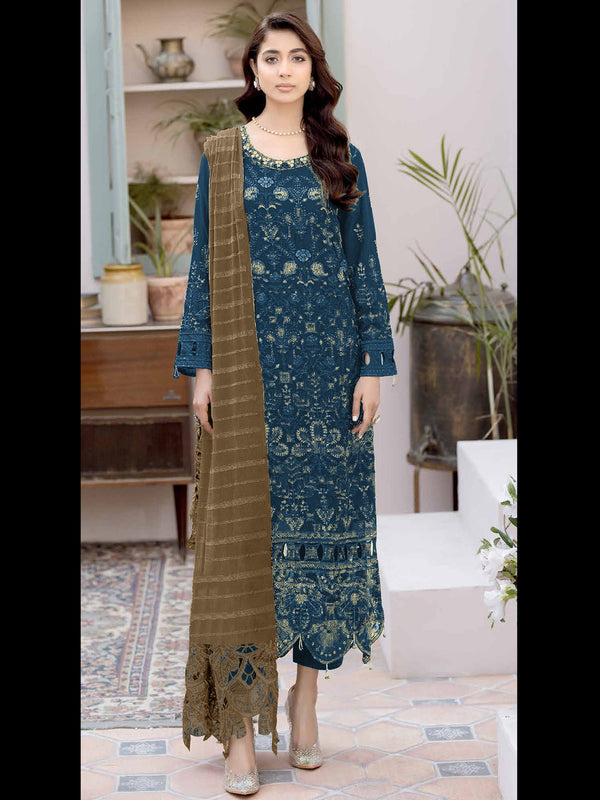 Teal Heavy Fox Georgette Pant Suit 194082