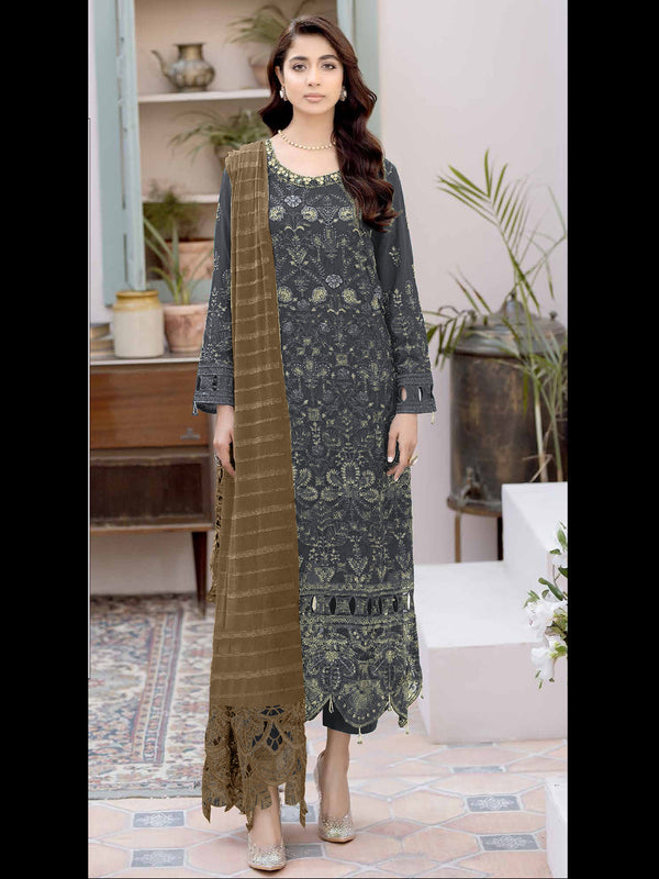 Grey Heavy Fox Georgette Pant Suit 194083