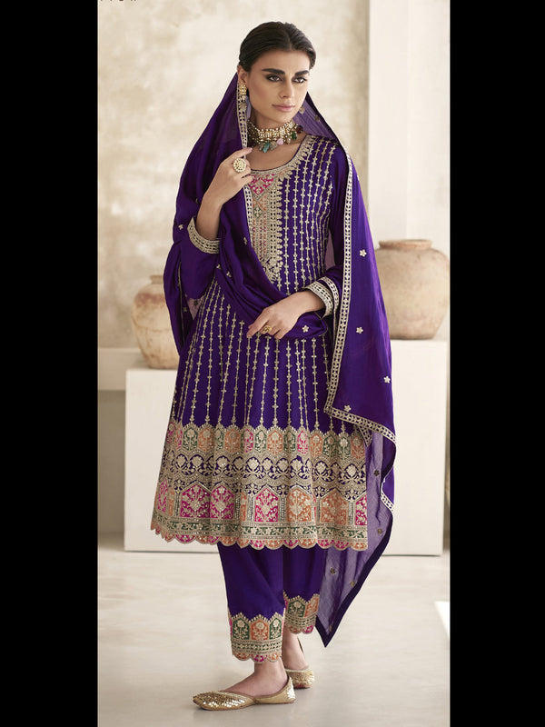 Purple Heavy Chinon Pant Suit 194088