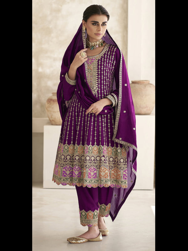 Wine Heavy Chinon Pant Suit 194089