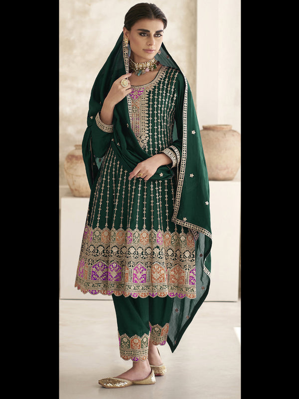 Green Heavy Chinon Pant Suit 194090