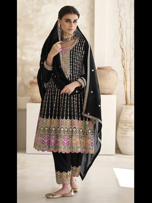 Black Heavy Chinon Pant Suit 194092