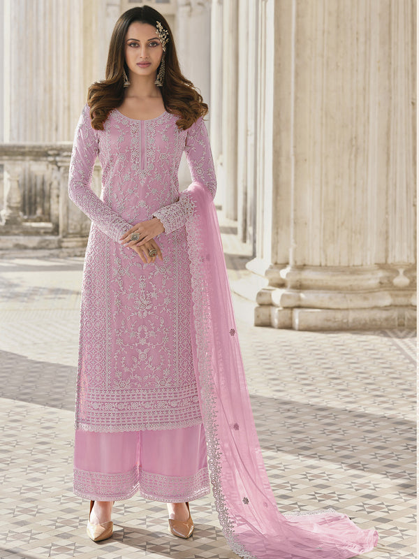 Pink Heavy Butterfly Net Palazzo Suit 194094