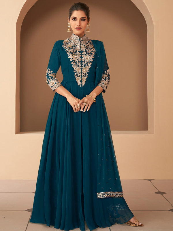 Teal Heavy Georgette Anarkali Dress 194098