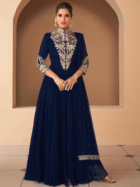Navy Blue Heavy Georgette Anarkali Dress 194099