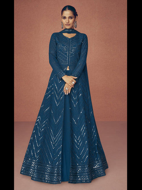 Teal Real Georgette Anarkali Dress 194105