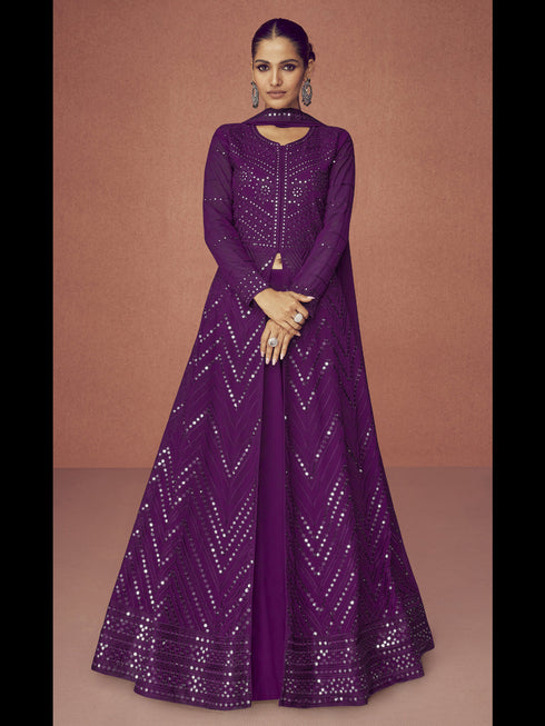 Purple Real Georgette Anarkali Dress 194106