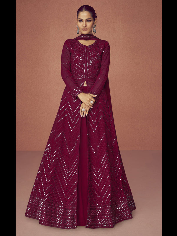 Maroon Real Georgette Anarkali Dress 194107