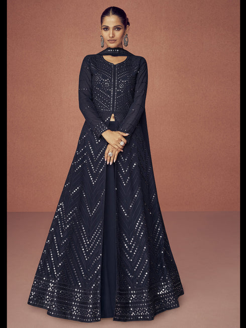 Black Real Georgette Anarkali Dress 194108