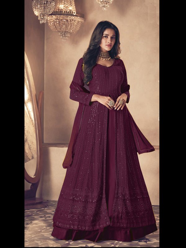 Wine Heavy Fox Georgette Anarkali Dress 194110