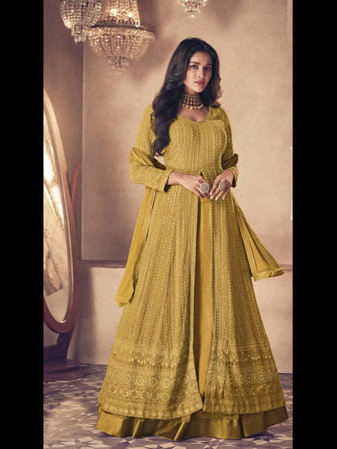 Mustard Heavy Fox Georgette Anarkali Dress 194111