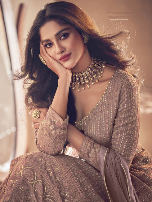 Mauve Heavy Fox Georgette Anarkali Dress 194112 Closure View