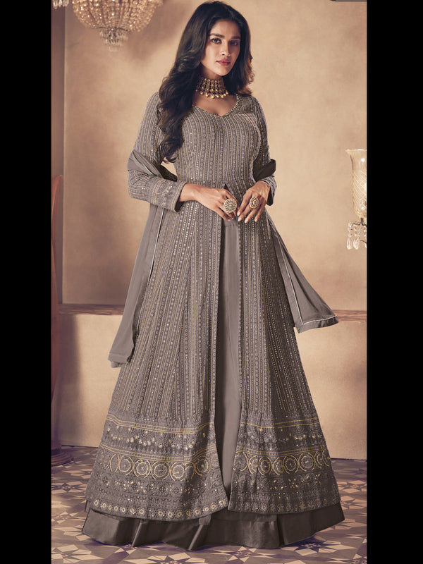 Grey Heavy Fox Georgette Anarkali Dress 194113