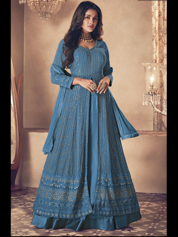 Firozi Heavy Fox Georgette Anarkali Dress 194114