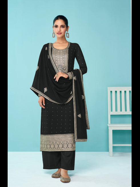 Black Heavy Fox Georgette Palazzo Suit 194118