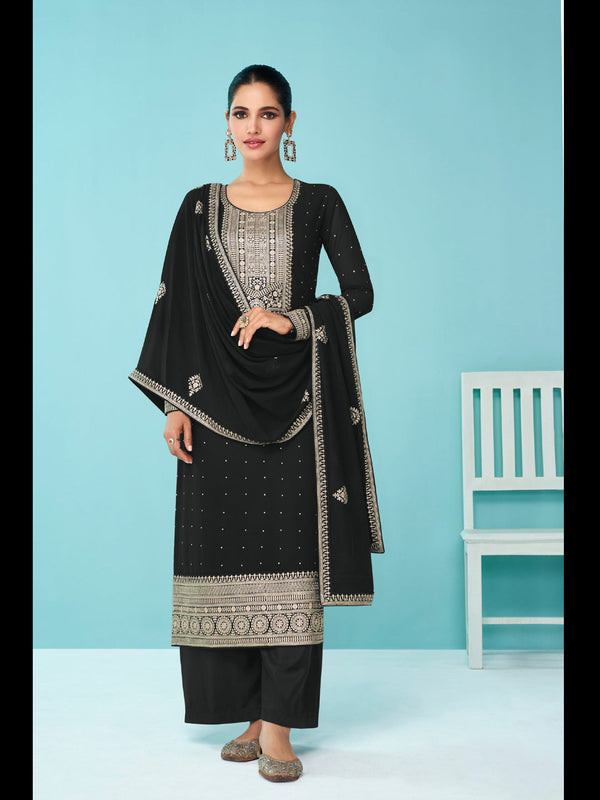 Black Heavy Fox Georgette Palazzo Suit 194118