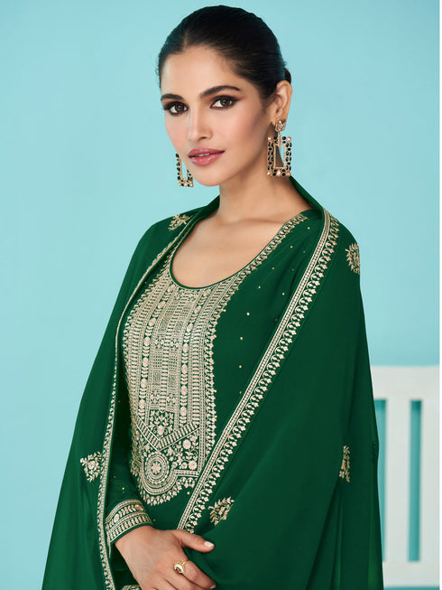 Green Heavy Fox Georgette Palazzo Suit 194119 Closure View