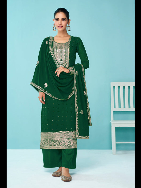 Green Heavy Fox Georgette Palazzo Suit 194119