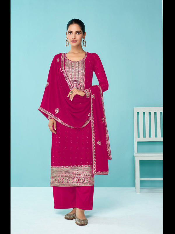 Rani Pink Heavy Fox Georgette Palazzo Suit 194122