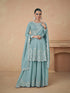Aqua Blue Heavy Chinon Sharara Suit 194127
