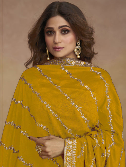 Mustard Premium Silk Anarkali Dress 194129 Closure View