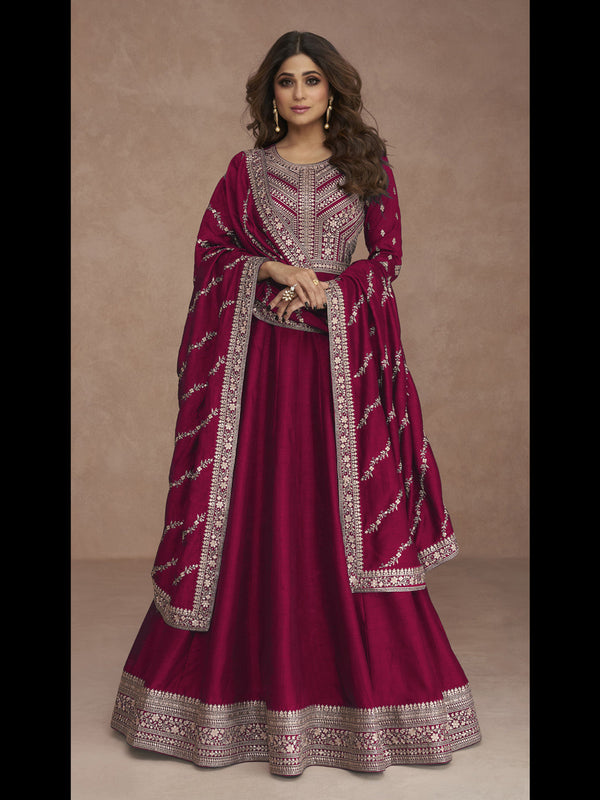 Rani Pink Premium Silk Anarkali Dress 194130