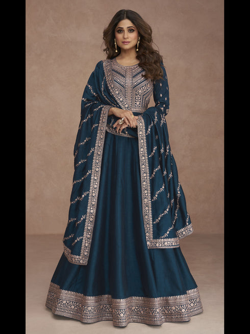 Teal Premium Silk Anarkali Dress 194131