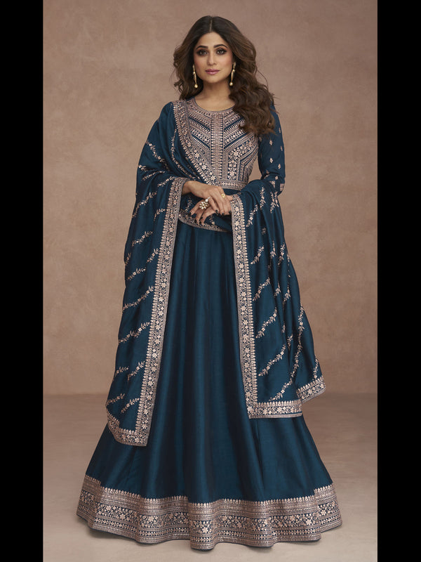 Teal Premium Silk Anarkali Dress 194131
