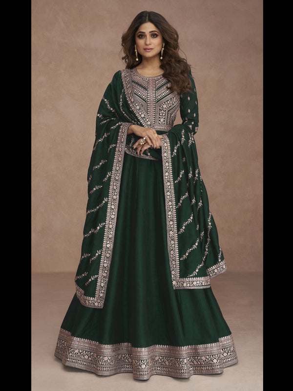 Green Premium Silk Anarkali Dress 194132
