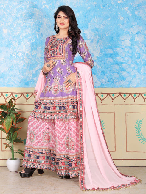 Multi Heavy Cotton Muslin Palazzo Suit 194139 Closure View