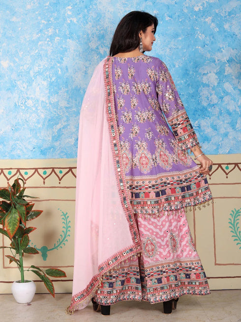 Multi Heavy Cotton Muslin Palazzo Suit 194139 Back View