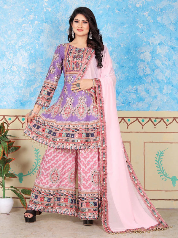 Multi Heavy Cotton Muslin Palazzo Suit 194139