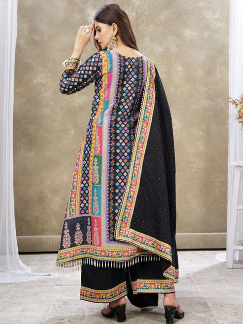 Multi Heavy Cotton Muslin Palazzo Suit 194140 Back View