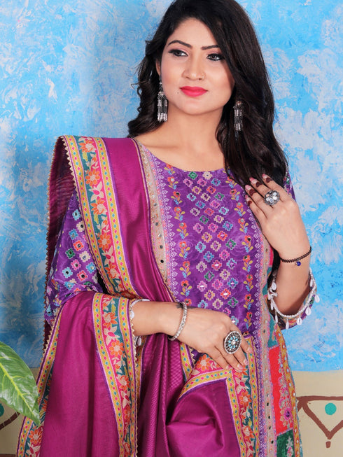 Multi Heavy Cotton Muslin Palazzo Suit 194141 Closure View