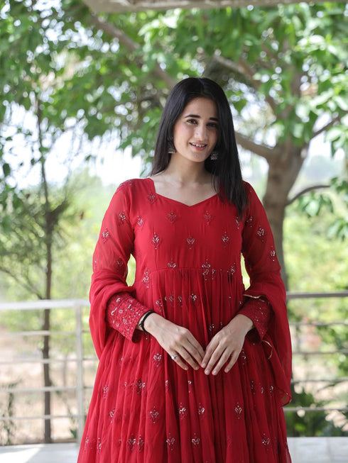 Red Georgette Anarkali Dress 194159 Back View